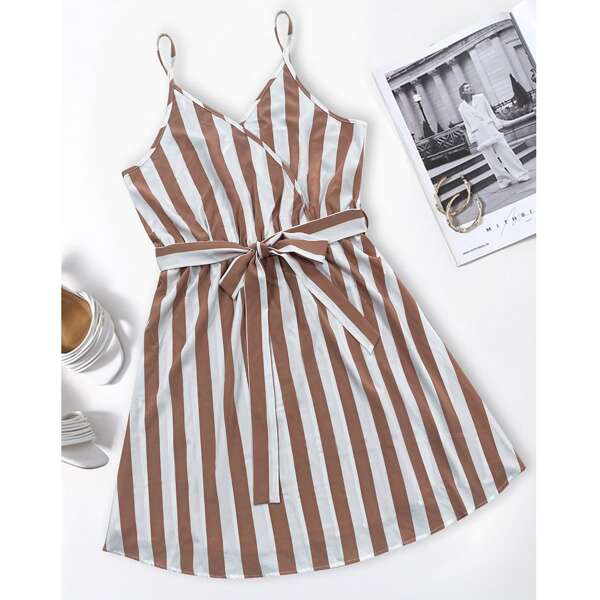 

Plus Striped Belted Cami Dress, Multicolor