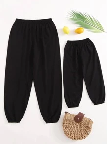 SHEIN Unity Quần màu trơn Giải trí - màu đen - Xem 3