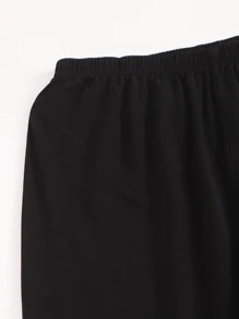 SHEIN Unity Quần màu trơn Giải trí - màu đen - Xem 4