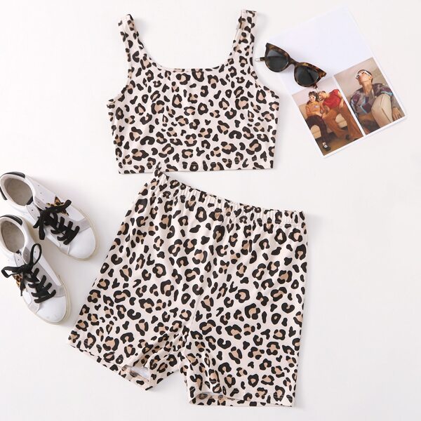 

Leopard Print Tank Top & Biker Shorts Set, Multicolor