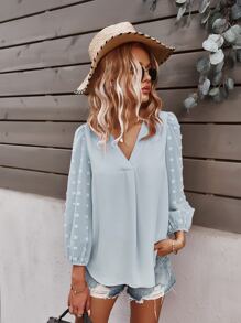 SHEIN LUNE Blus Plain Boho - Baby Blue - View 1