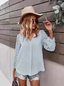 SHEIN LUNE Blus Plain Boho - Baby Blue - View 4
