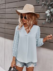 SHEIN LUNE Blus Plain Boho - Baby Blue - View 5