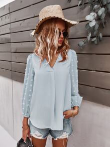 SHEIN LUNE Blus Plain Boho - Baby Blue - View 6