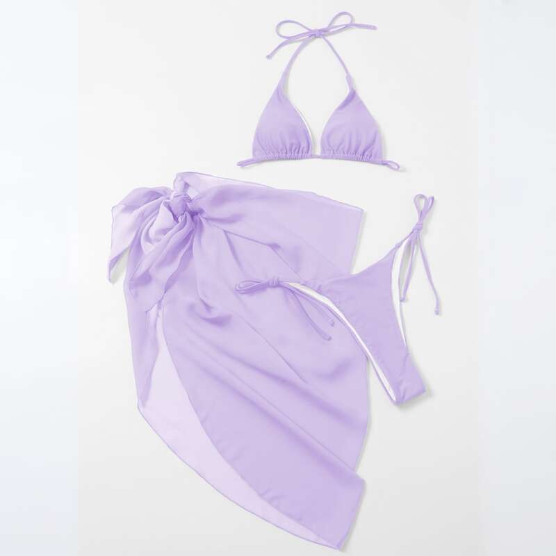 

3pack Triangle Tie Side Bikini Swimsuit, Lilac purple