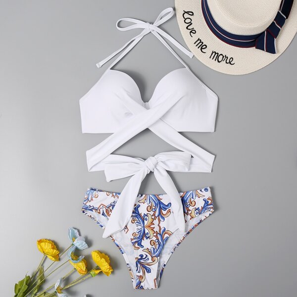

Wrap Halter Bikini Swimsuit, Multicolor