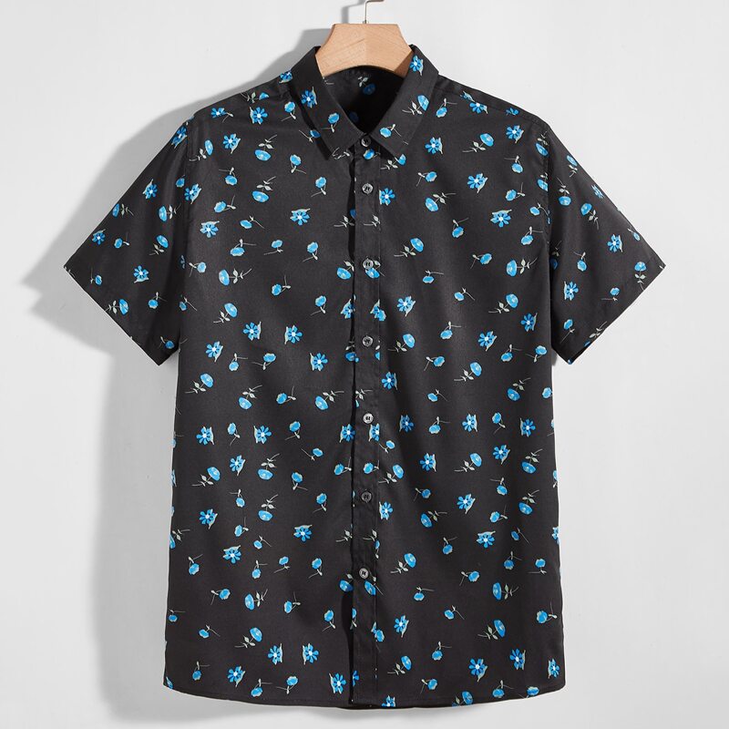 

Guys Ditsy Floral Button Through Shirt, Black