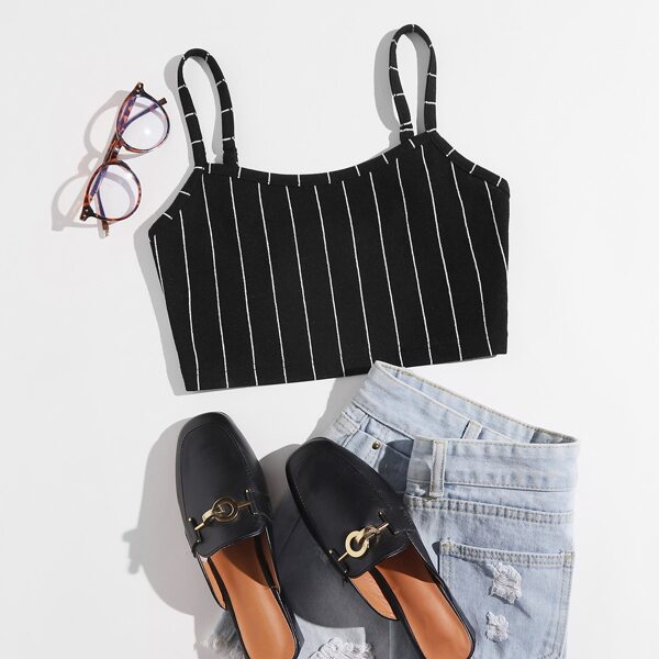 

Striped Crop Cami Top, Black