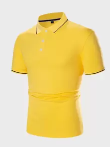 Manfinity Homme 男士拼接邊polo襯衫 - 黃色 - 查看 1