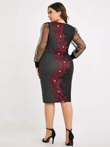 SHEIN LUNE Đầm Plus Size Tương phản Mesh Hoa Thanh lịch - Nhiều màu - Xem 2