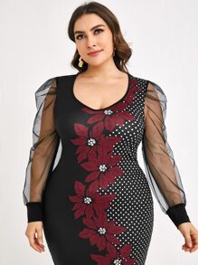 SHEIN LUNE Đầm Plus Size Tương phản Mesh Hoa Thanh lịch - Nhiều màu - Xem 4