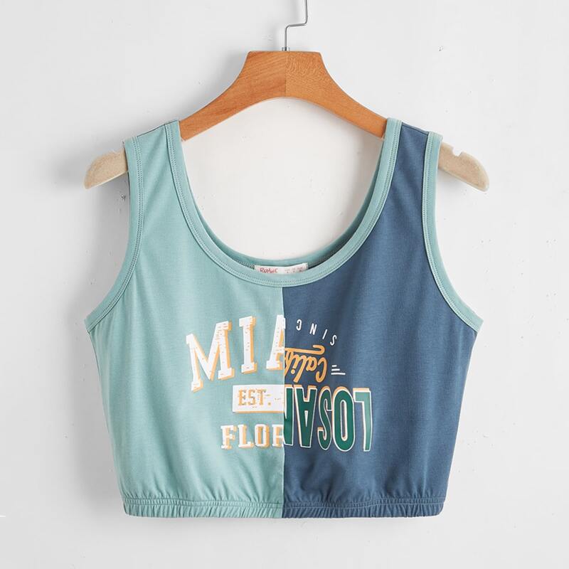 

Two Tone Letter Crop Tank Top, Multicolor