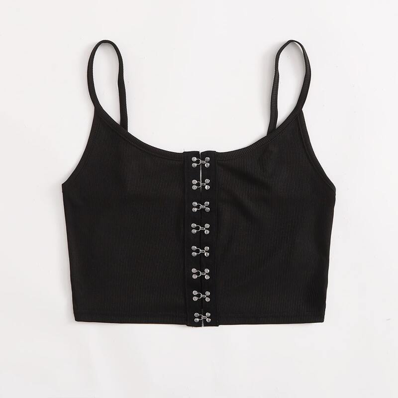 

Solid Hook And Eye Ribbed Crop Cami, Black