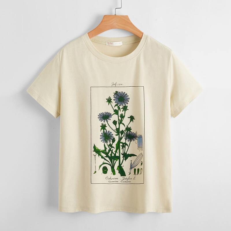 

Letter Floral Graphic Tee, Beige