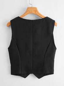 Single Breasted Crop Blazer Vest - Black - View 2