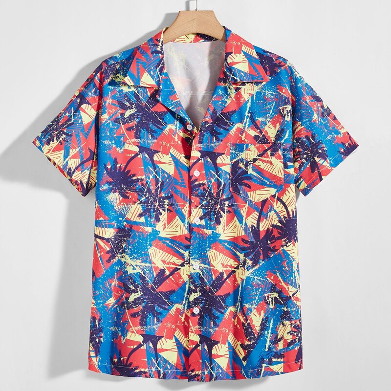 

Guys Tropical Graphic Button Front Pocket Shirt, Multicolor