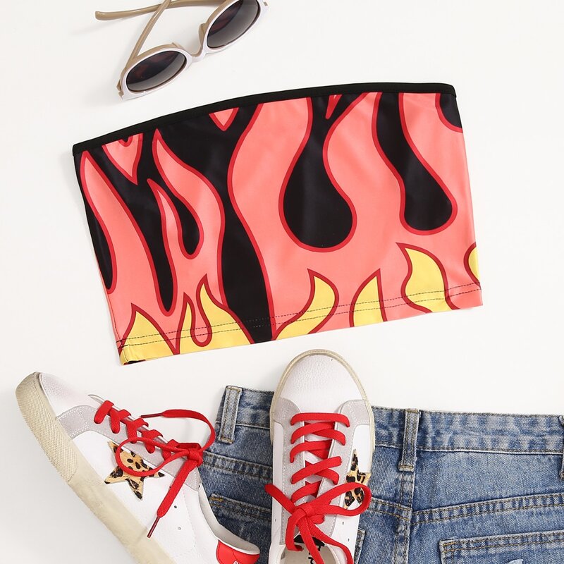 

Fire Print Crop Tube Top, Multicolor