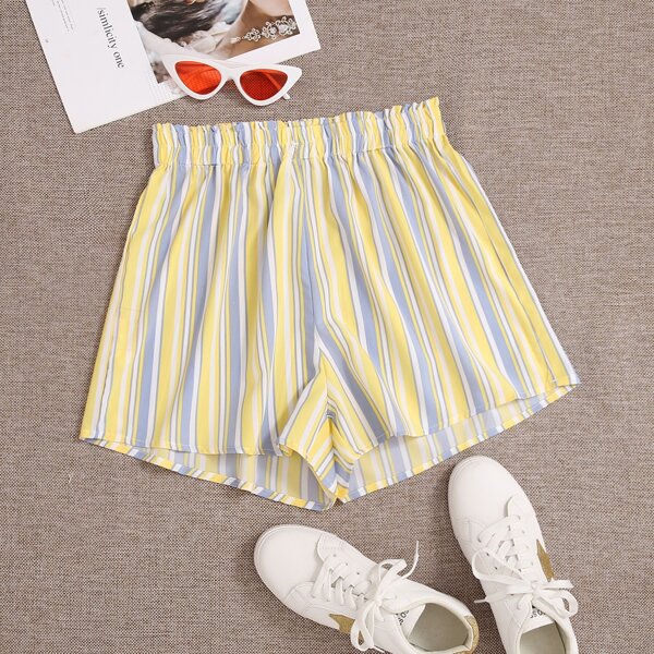 

Striped Paper Bag Waist Shorts, Multicolor