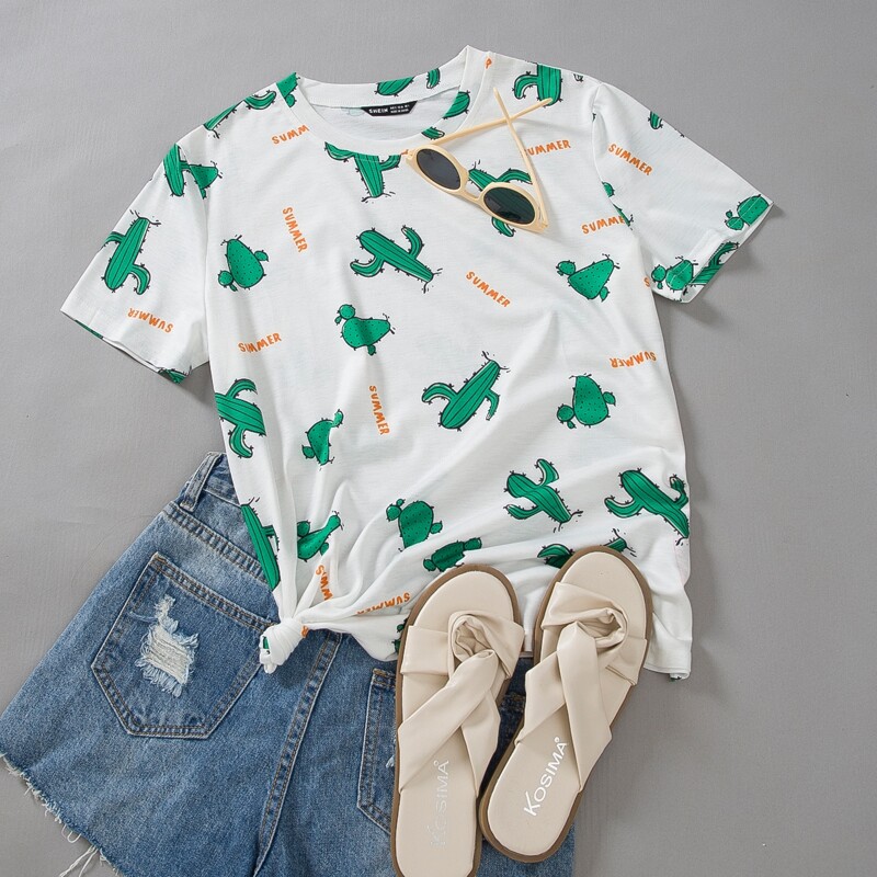 

Cactus And Letter Graphic Tee, Multicolor