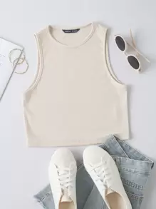 SHEIN Unity Áo hai dây màu trơn Giải trí - Màu be - Xem 1