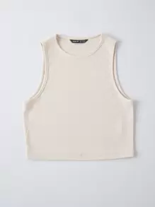 SHEIN Unity Áo hai dây màu trơn Giải trí - Màu be - Xem 3