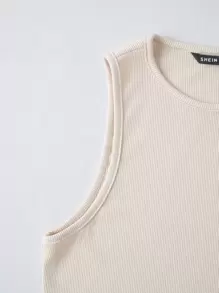 SHEIN Unity Áo hai dây màu trơn Giải trí - Màu be - Xem 5