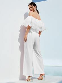 SHEIN Privé Mono culottes doblado de hombros descubiertos - Blanco - Ver 2