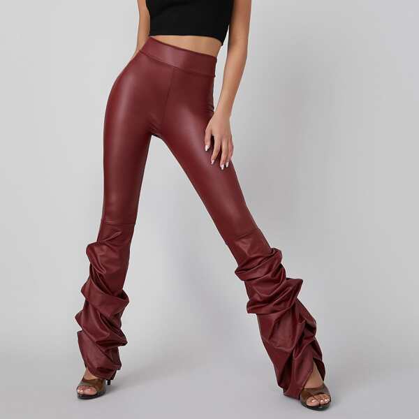

High-Rise Stacked Pants, Burgundy