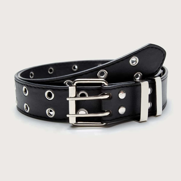 

Girls Eyelet Metal Buckle Belt, Black