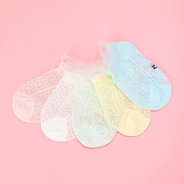

5pairs Toddler Girls Lace Trim Socks, Multicolor