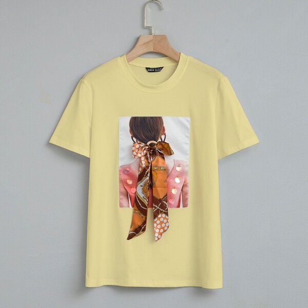 

Figure Graphic Bow Front Tee, Yellow