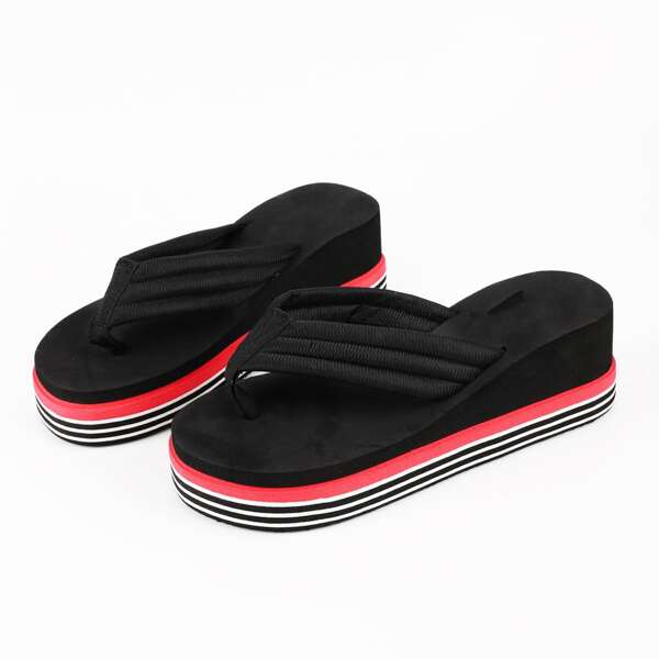

Striped Sole Flip Flops, Black
