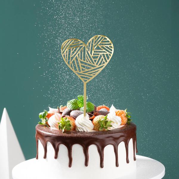 

1pc Heart Cake Topper, Gold