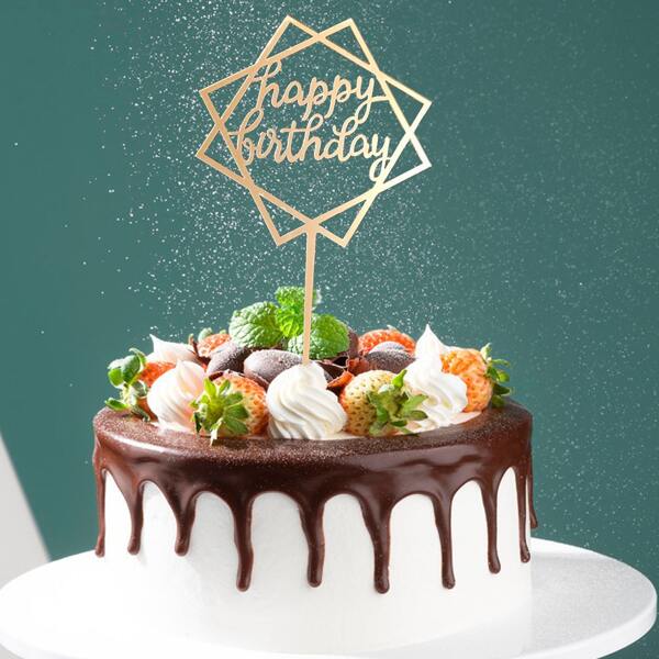 

1pc Hollow Birthday Cake Topper, Gold