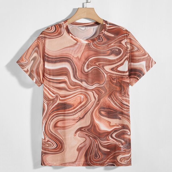 

Men Colorful Marble Print Short Sleeve Tee, Multicolor