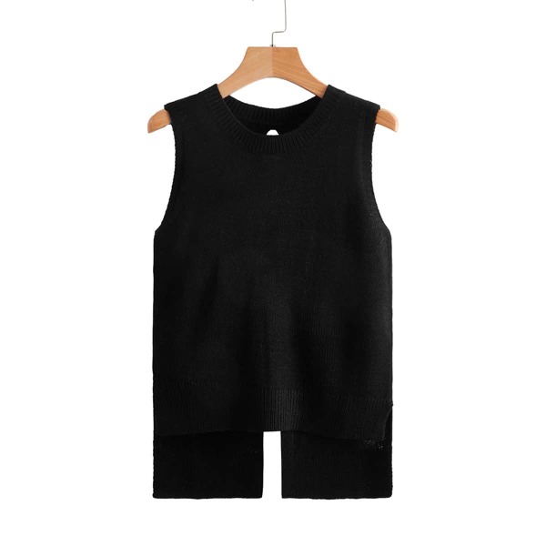 

Tie Back High Low Sweater Vest, Black