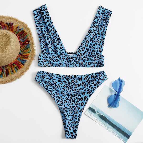 

Leopard High Cut Bikini Swimsuit, Blue