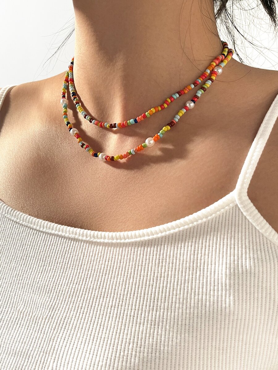 1pc Beaded Necklace - Multicolor - View 1