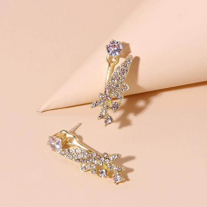 

1pair Rhinestone Decor Earring Jackets, Gold