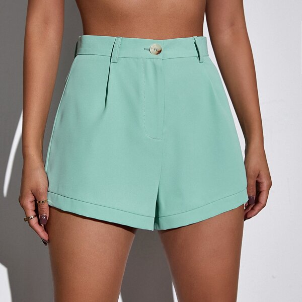 

High Waist Roll Hem Shorts, Mint green