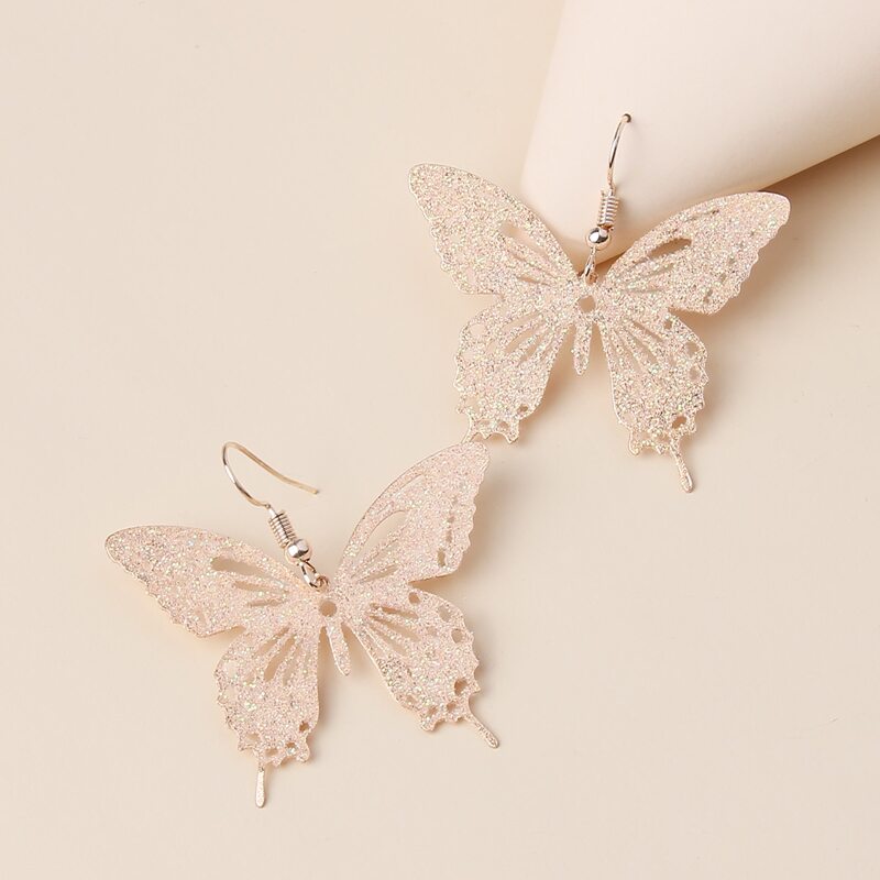

Butterfly Charm Drop Earrings, Baby pink