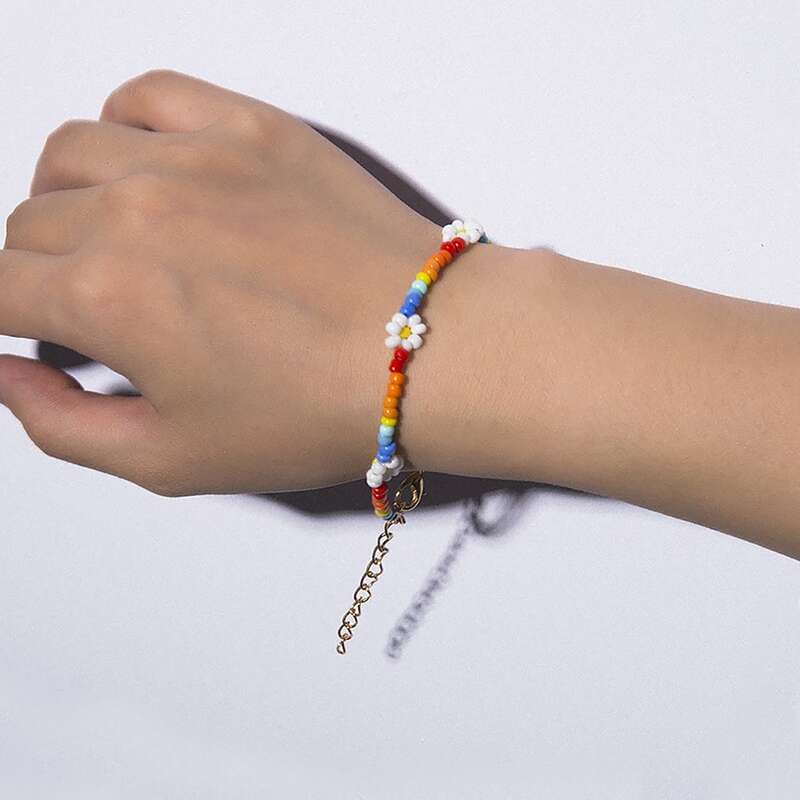 

Flower Decor Beaded Bracelet, Multicolor