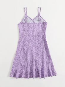 SHEIN Girls Ruffle Trim Allover Plants Cami Dress - Lilac Purple - View 2