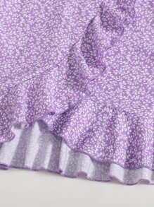 SHEIN Girls Ruffle Trim Allover Plants Cami Dress - Lilac Purple - View 4