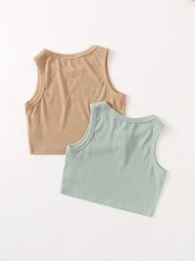 SHEIN Paquete de 2 blusas de punto acanalado para niñas preadolescentes - Multicolor - Ver 2