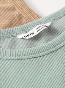 SHEIN Paquete de 2 blusas de punto acanalado para niñas preadolescentes - Multicolor - Ver 3