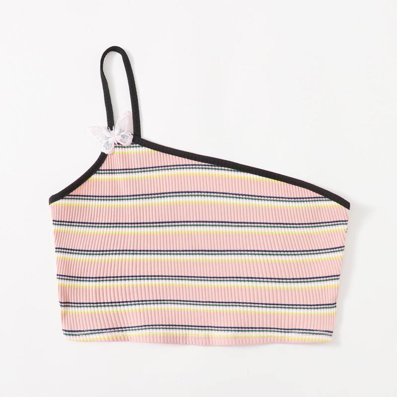 

Striped One Shoulder Ribbed Crop Top, Multicolor