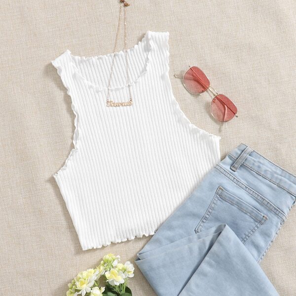 

Lettuce Edge Rib-knit Tank Top, White