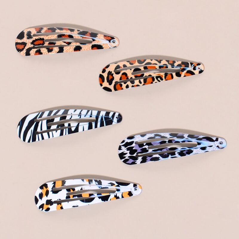 

5pcs Leopard Pattern Snap Clip, Multicolor