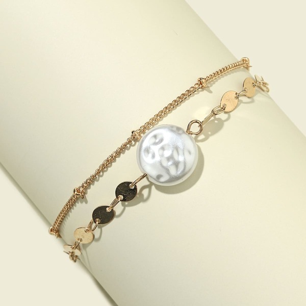 

Faux Pearl Decor Layered Chain Bracelet, Gold